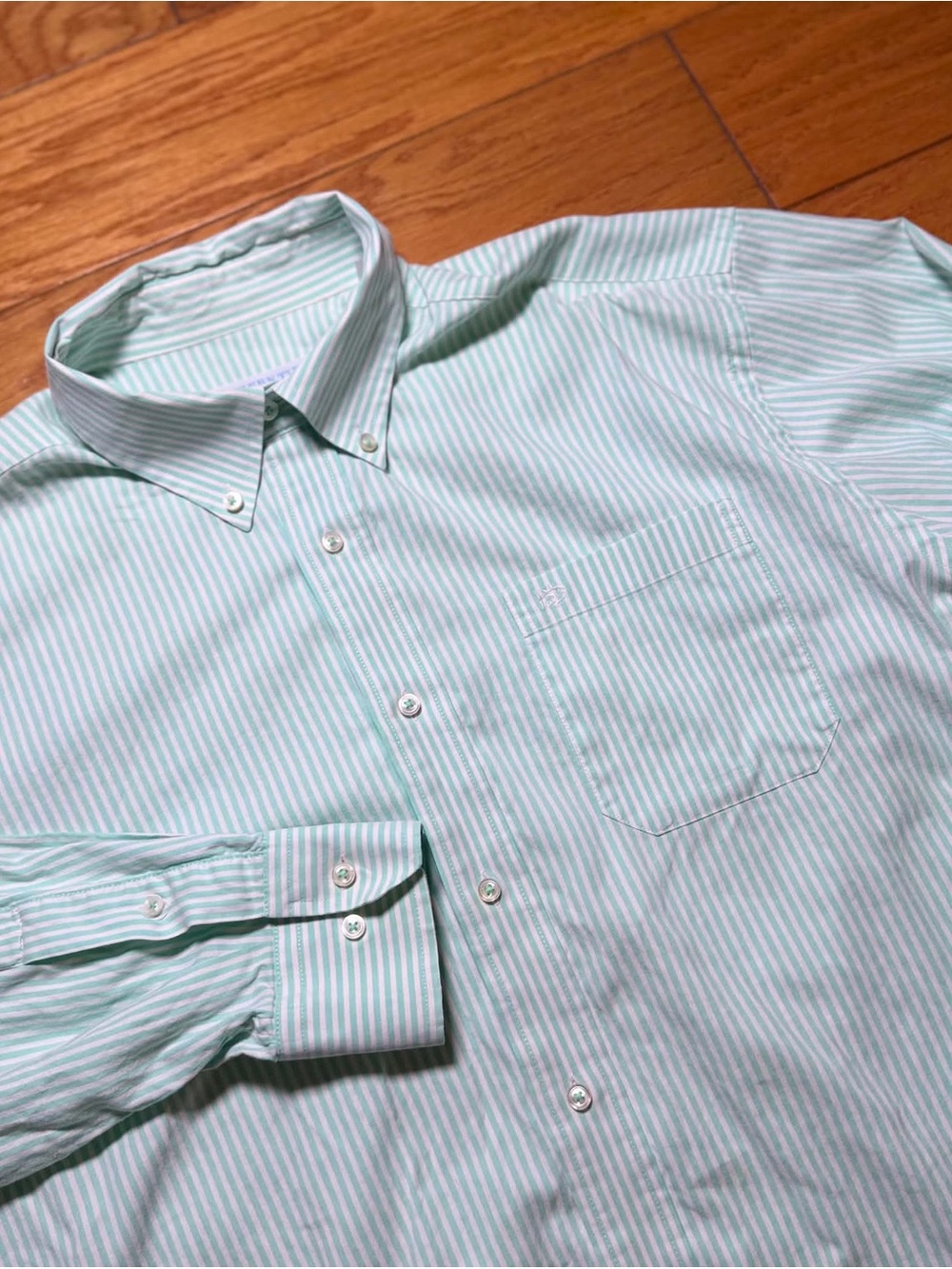 Southern Tide Mint Green and White Striped Button-Down Shirt